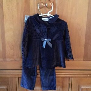 2 pc navy velour set.Rose pattern on top sleeves